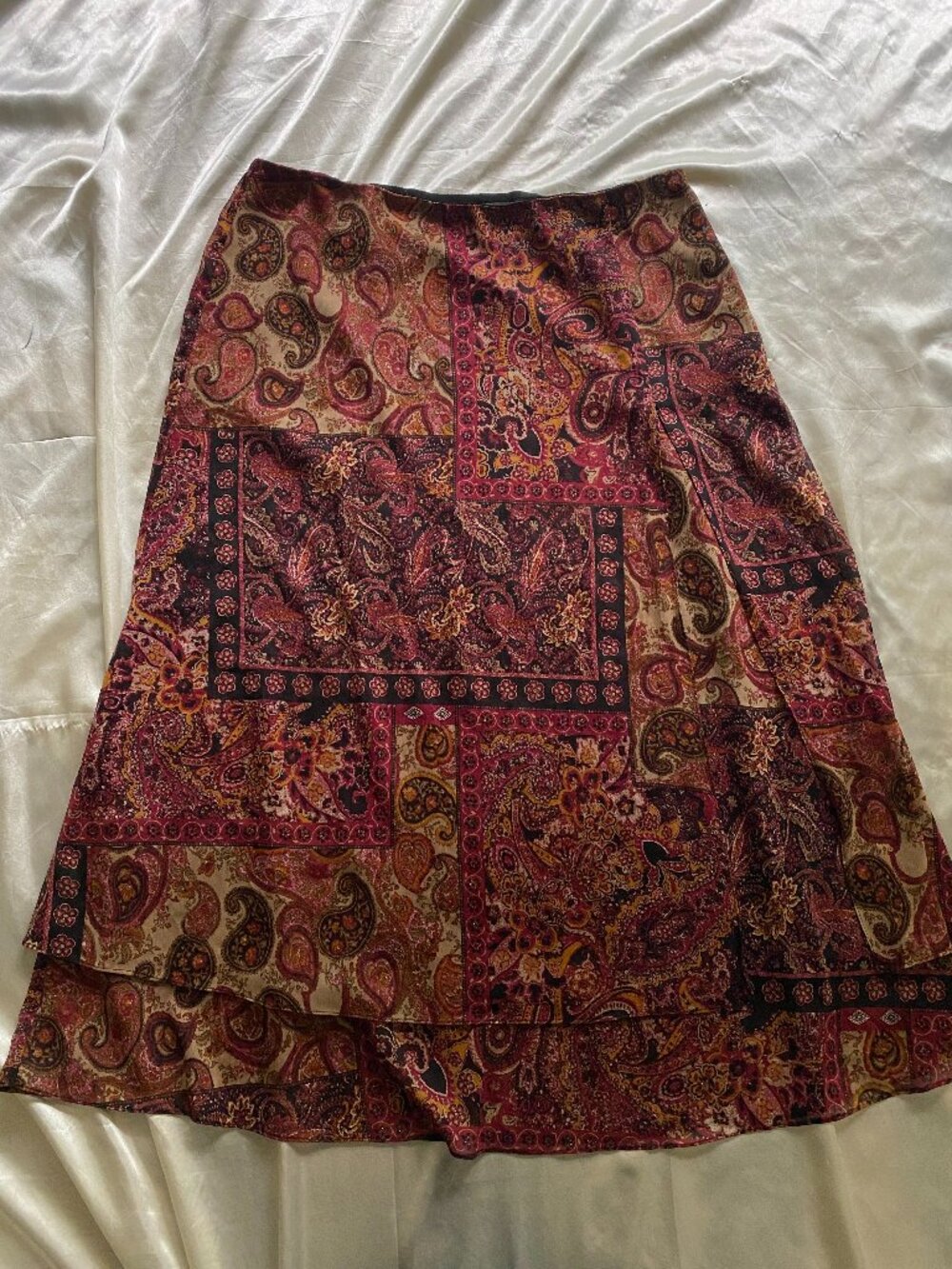 Vintage y2k Paisley Chiffon Layered Boho Skirt Size 14 Fairy